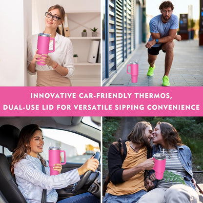 Thermobecher mit 2-in-1-Deckel 1180ML Edelstahl Isolierbecher mit Trinkhalm