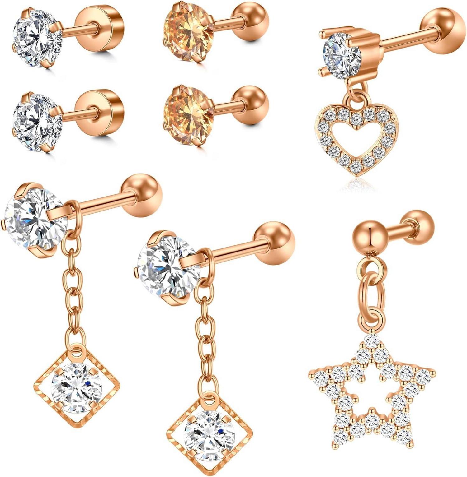 Tragus Helix Piercing Set Chirurgenstahl CZ Opal Marmor