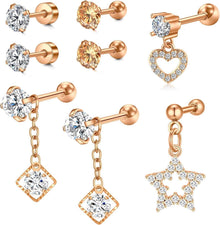 Tragus Helix Piercing Set Chirurgenstahl CZ Opal Marmor