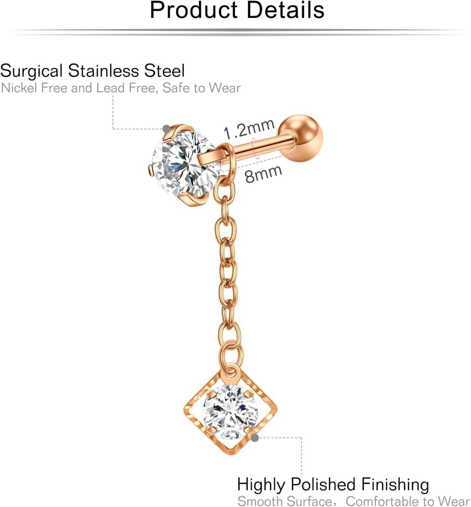 Tragus Helix Piercing Set Chirurgenstahl CZ Opal Marmor