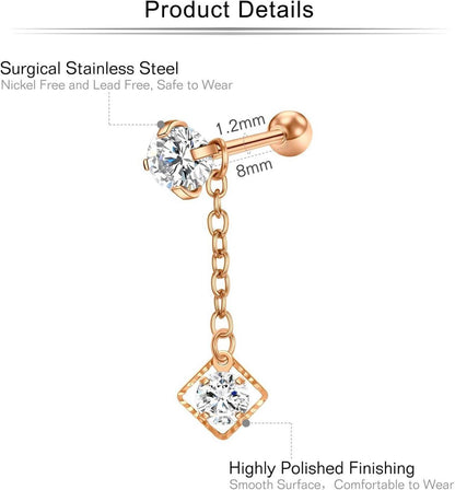 Tragus Helix Piercing Set Chirurgenstahl CZ Opal Marmor