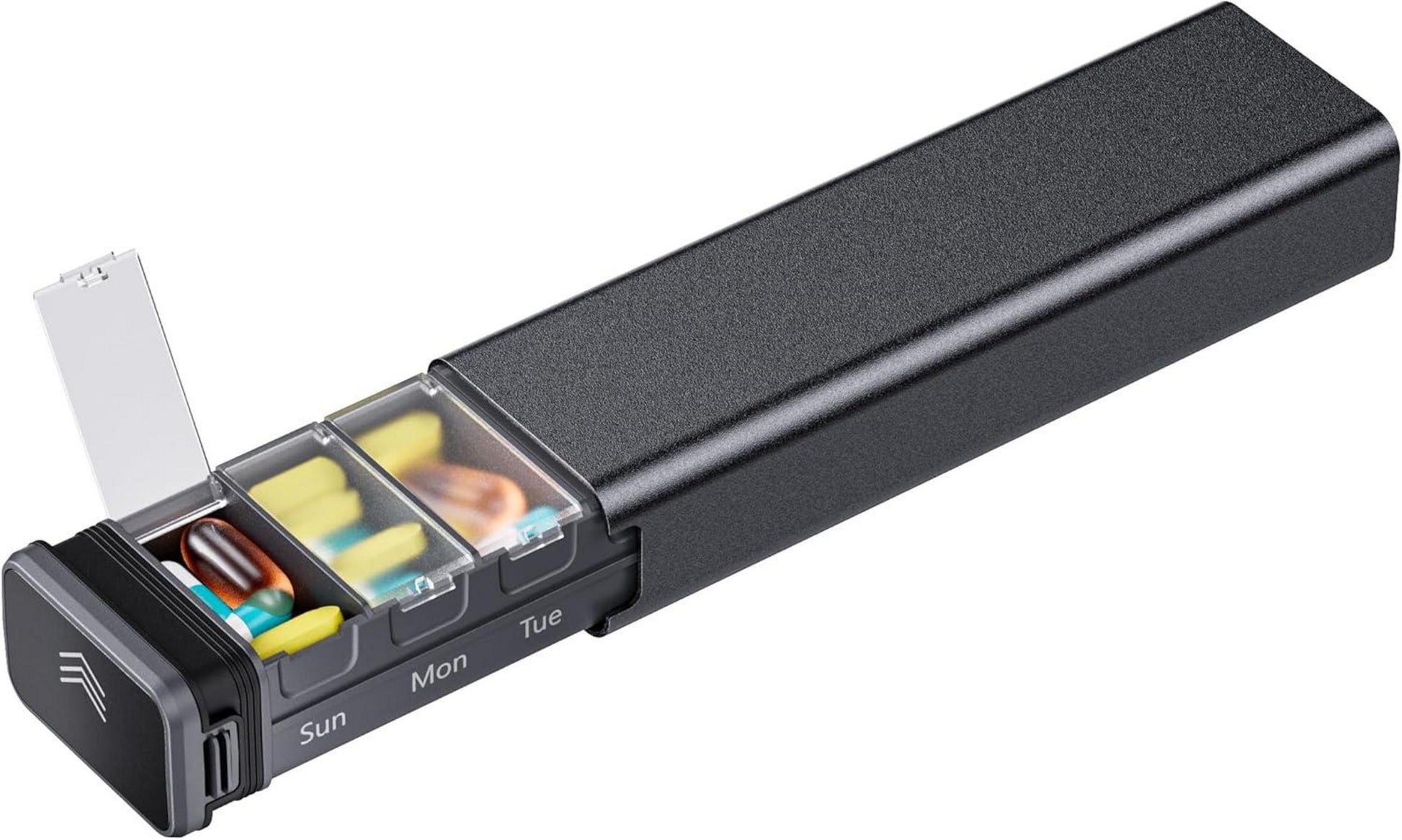 Tablettenbox 7 Tage Pillendose Aluminium Schwarz