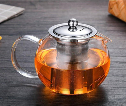 Glas Teekanne 600ml mit Abnehmbarem Edelstahl-Sieb und