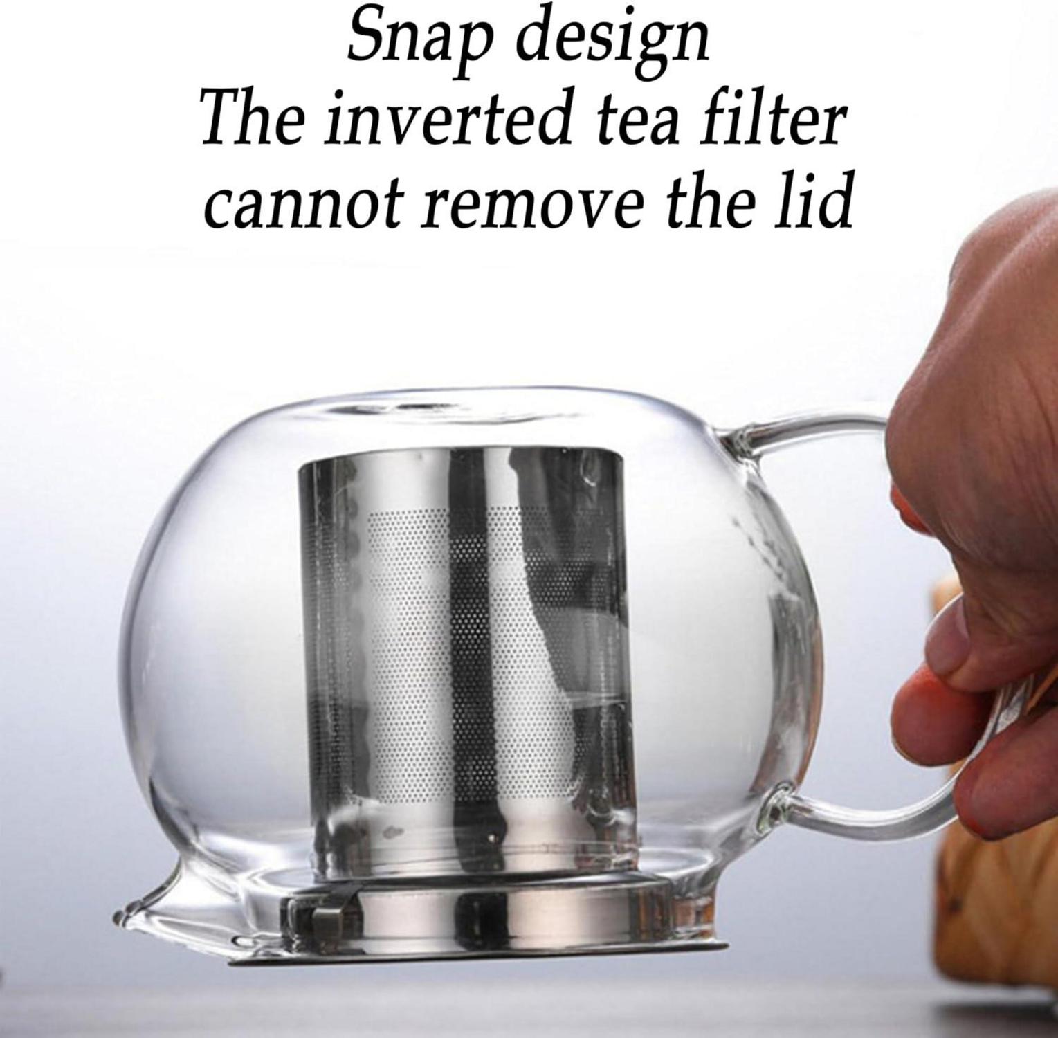 Glas Teekanne 600ml mit Edelstahl-Sieb und Deckel, Hitzebeständig