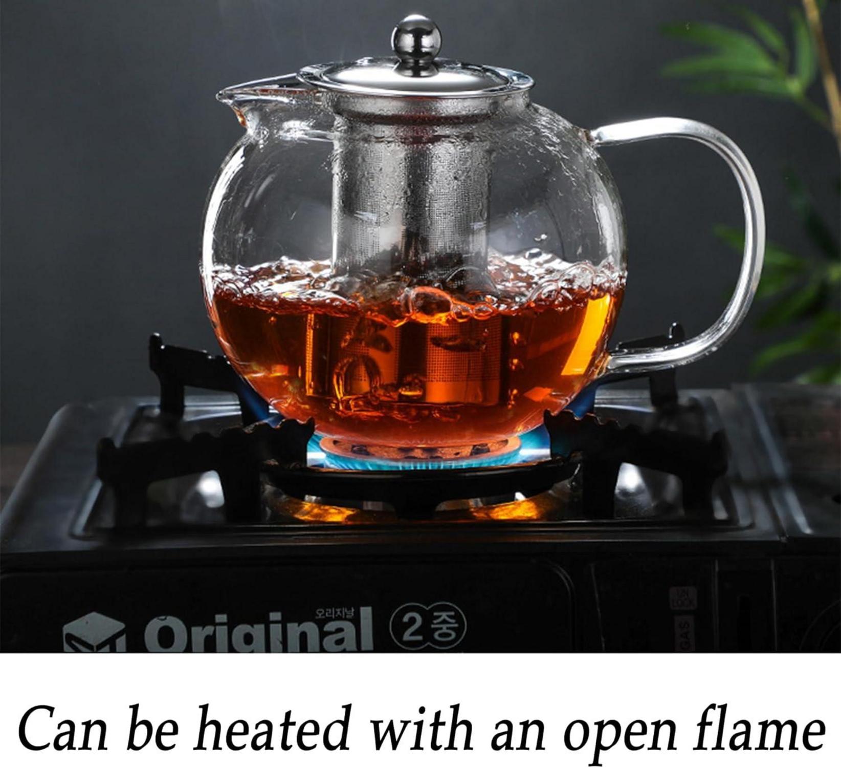 Glas Teekanne 600ml Teebereiter mit Edelstahl Sieb und Deckel