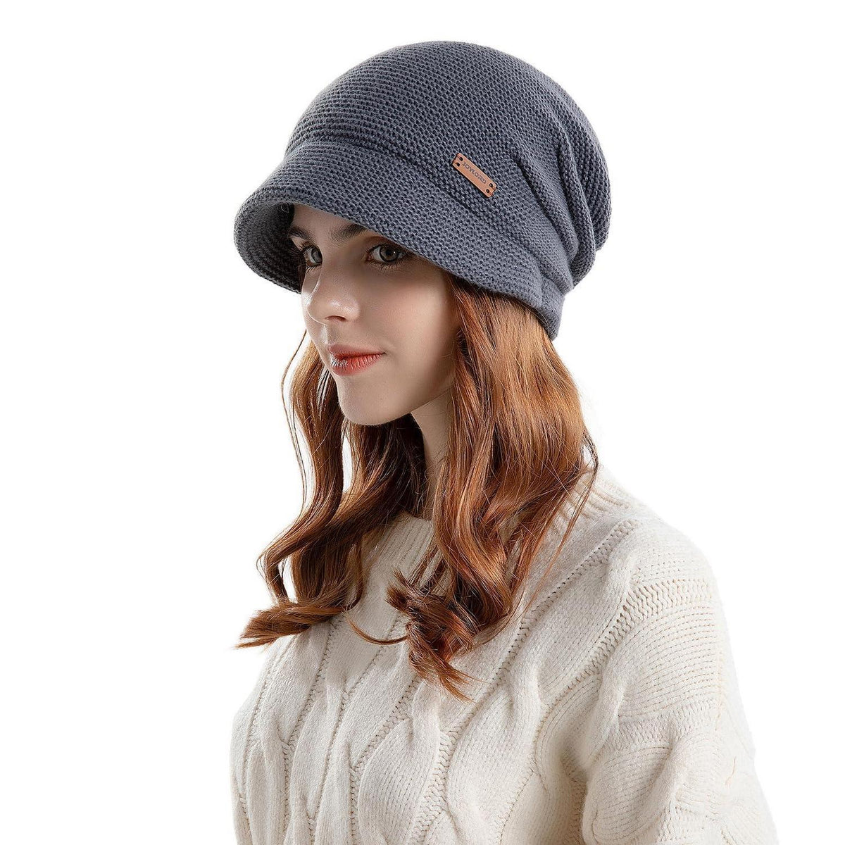 Damen Strickmütze mit Visier, warm gefüttert, Einheitsgröße