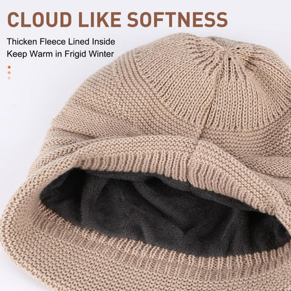 Damen Strickmütze mit Visier, warm gefüttert, Einheitsgröße