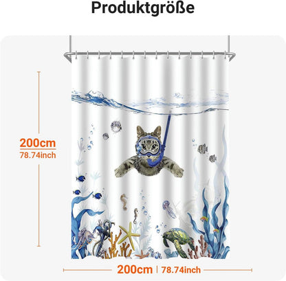 Duschvorhang Katzenschwimme 200x200cm Antibakteriell Wasserabweisend