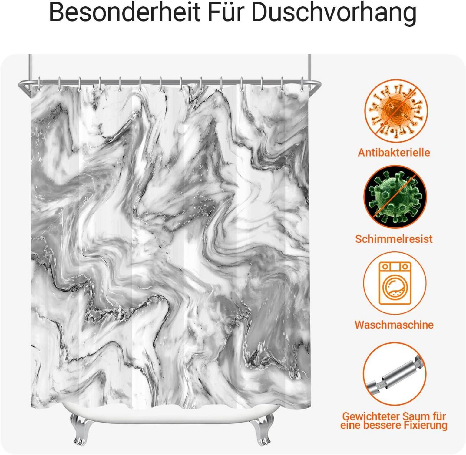 Duschvorhang Marmor Antischimmel 180x200cm, wasserabweisend waschbar mit Ösen