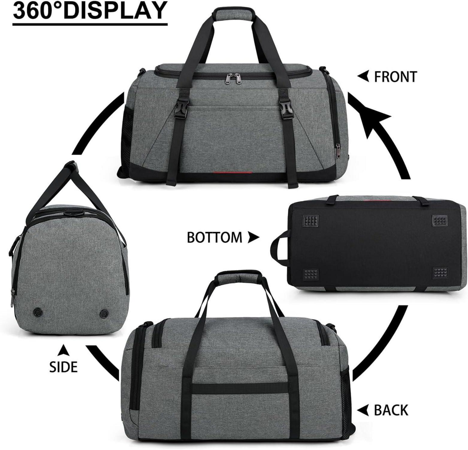 Sporttasche Herren Damen wasserdicht 40L mit Schuhfach Nassfach Grau