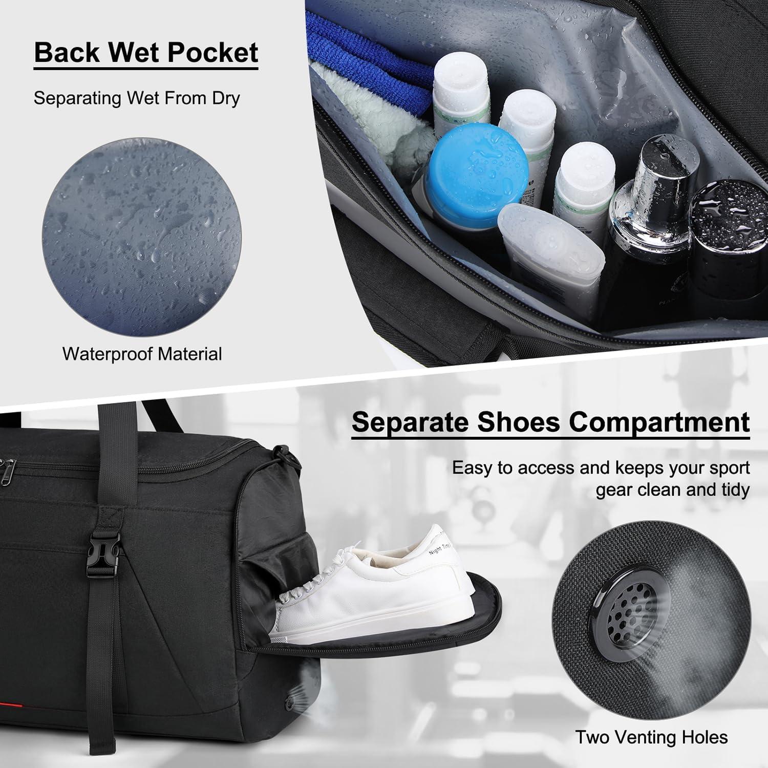 IGOLUMON Sporttasche 55L Herren Damen wasserdicht mit Schuhfach und Nassfach Schwarz