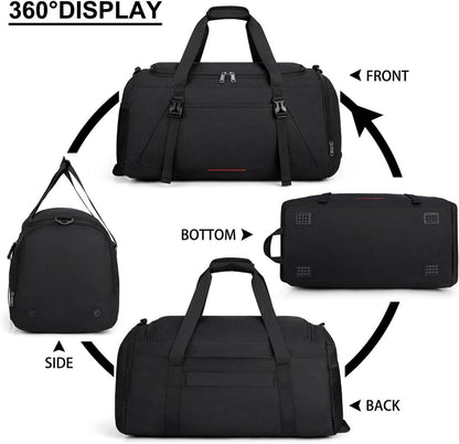 Sporttasche 40L Herren mit Schuhfach Nassfach wasserdicht Schwarz