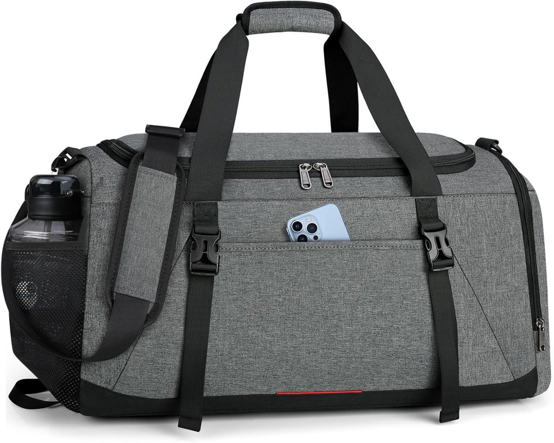 Sporttasche Herren Damen 55L wasserdicht mit Schuhfach Nassfach Grau