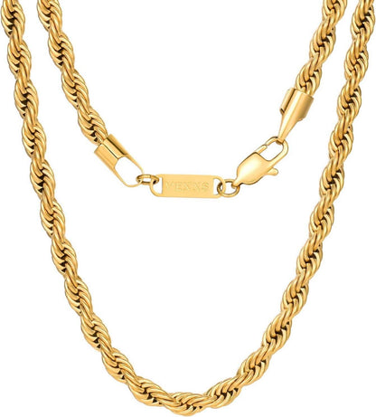 Goldkette Vergoldet Kordelkette 316L Edelstahl halskette Herren Damen
