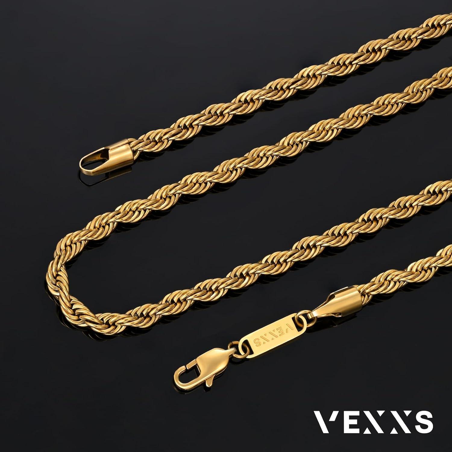 VEXXS Goldkette Herren 18 Karat Vergoldet Kordelkette 5mm Edelstahl halskette Goldkette Männer Damen Jungen Geschenk