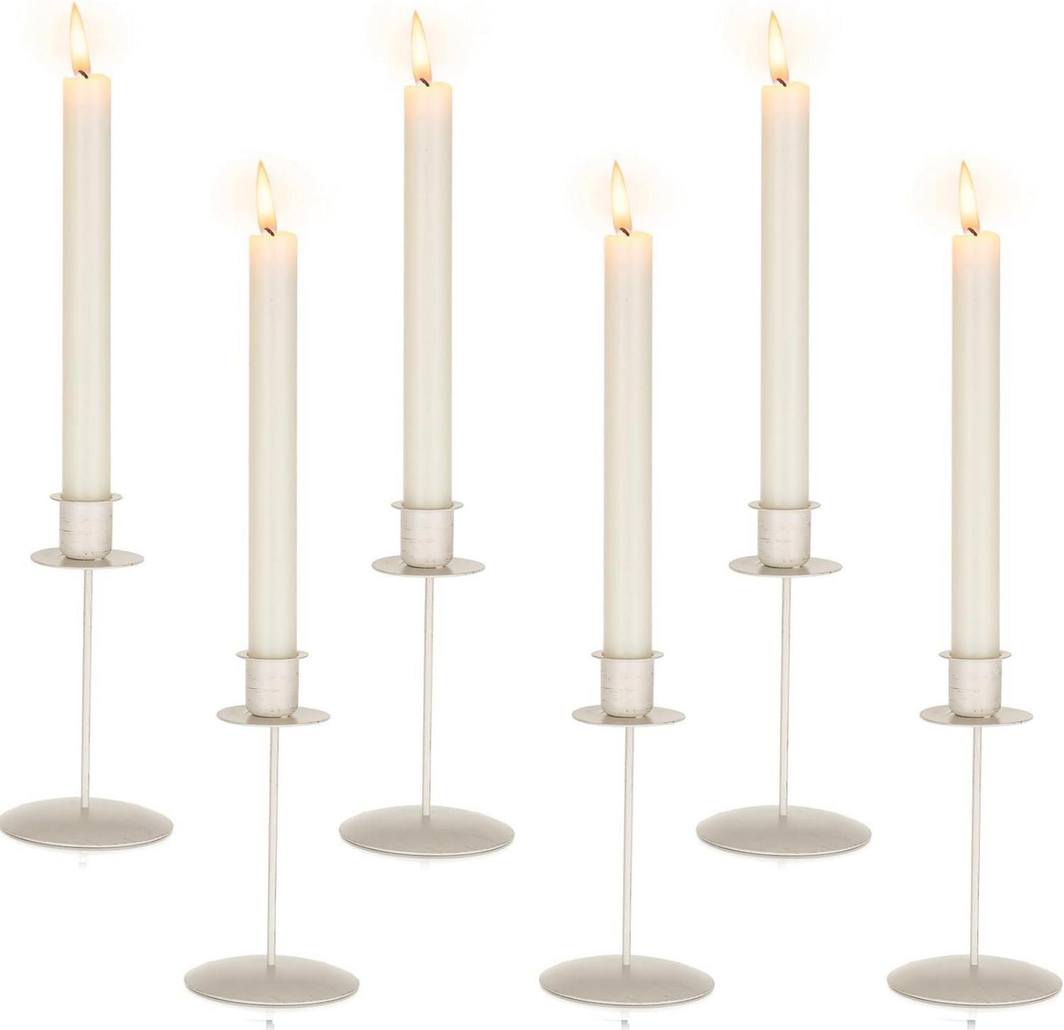 Kerzenhalter Stabkerzen 6er Set Weiß Metall Vintage Modern Festlich