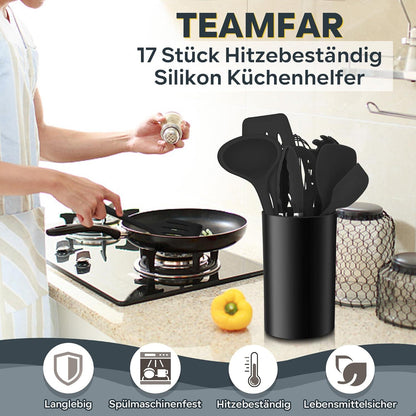 TEAMFAR 17tlg Kochutensilien Set Silikon Küchenhelfer hitzebeständig Antihaft