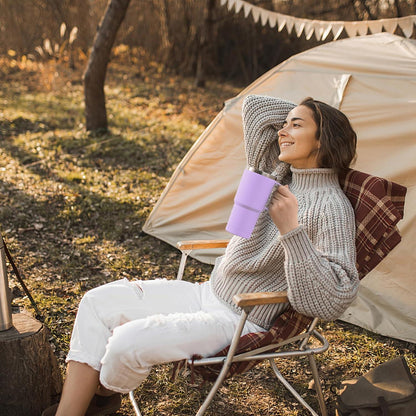 600ml Thermobecher mit Henkel und Strohhalm, Edelstahl