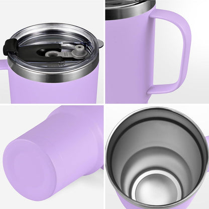 600ml Thermobecher mit Henkel, Vakuum Trinkbecher Strohhalm Deckel