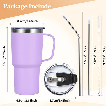 Livole 600ml Thermobecher Vakuum Kaffeebecher Edelstahl Strohhalm 20oz