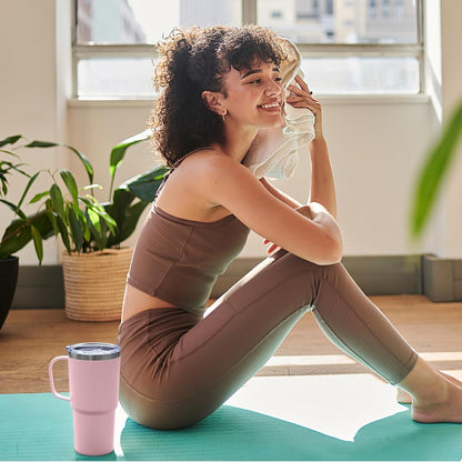 Livole 600ml Thermobecher mit Strohhalm und Deckel, 20oz Vakuum Kaffeebecher - Hellrosa