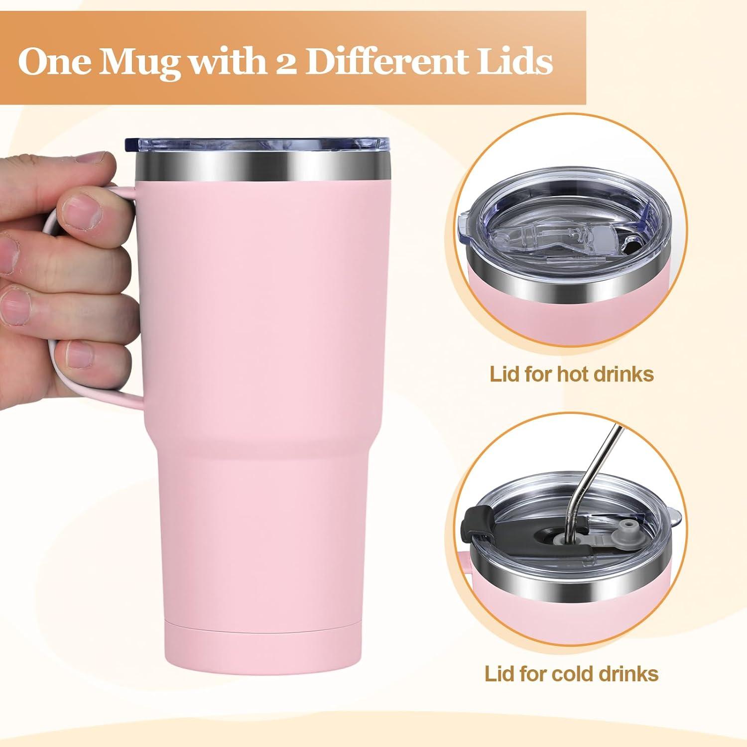 Livole 600ml Thermobecher Edelstahl Strohhalm Deckel 20oz Doppelwandig