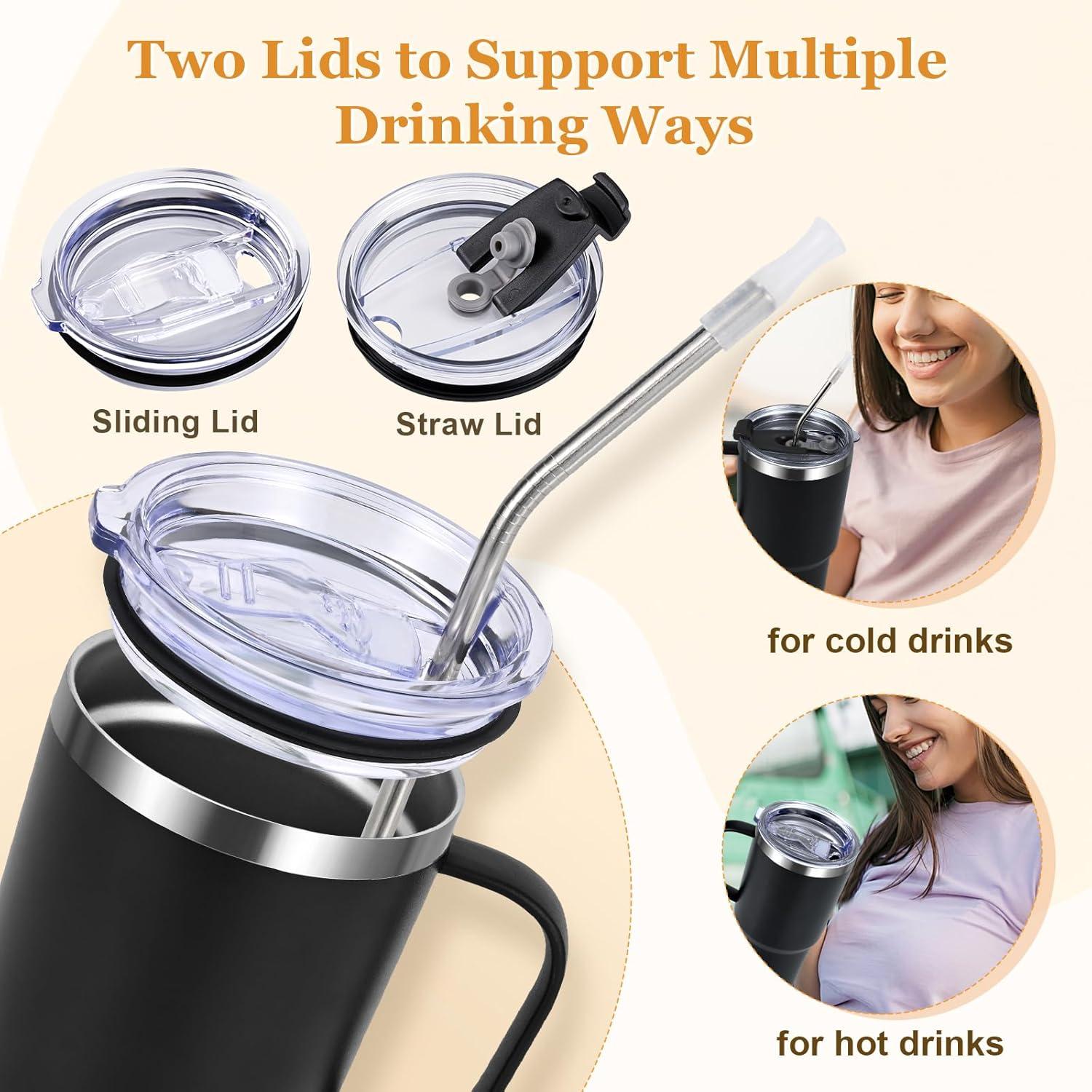 Vakuum Thermobecher mit Strohhalm und Deckel, 600ml