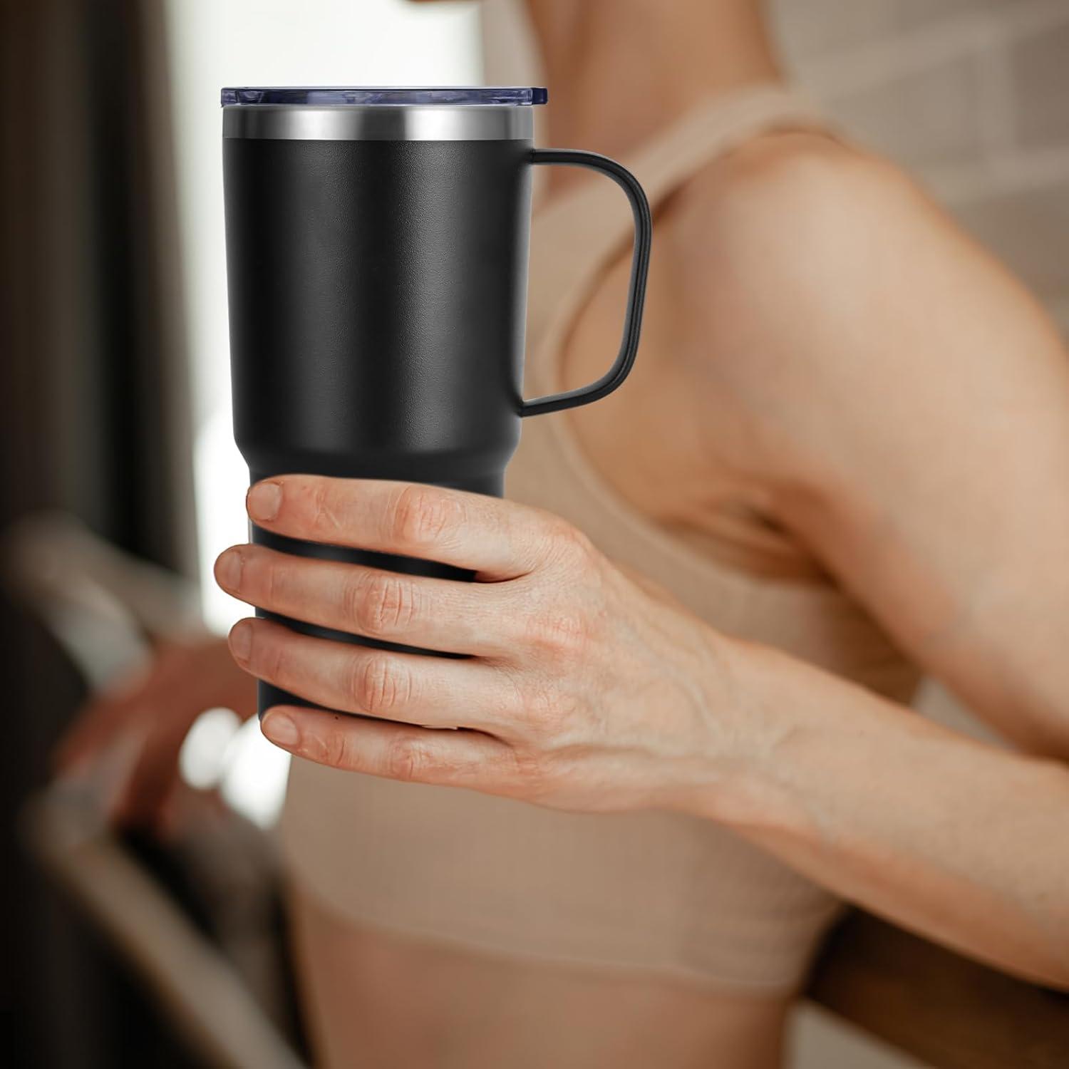 Livole 600ml Thermobecher Henkel Vakuum Kaffeebecher Strohhalm Deckel 20oz