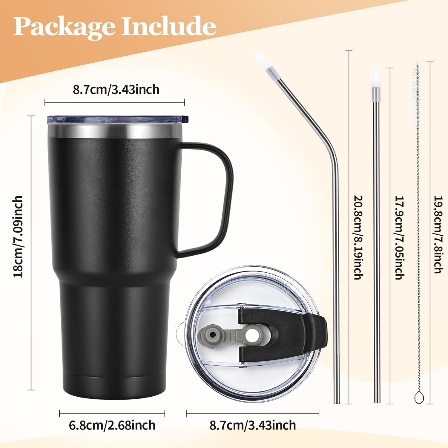 Livole 600ml Thermobecher Henkel Vakuum Kaffeebecher Strohhalm Deckel 20oz