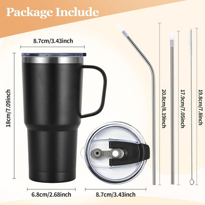 Livole 600ml Thermobecher Henkel Vakuum Kaffeebecher Strohhalm Deckel 20oz