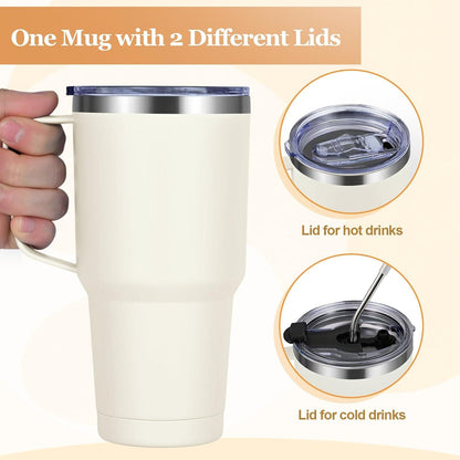 Livole 30oz Thermobecher Strohhalm Henkel Edelstahl Isoliert Camping Becher