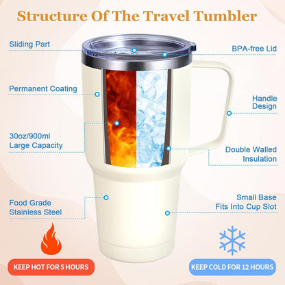Doppelwandiger Thermobecher 900ml mit Strohhalm und Henkel, Edelstahl