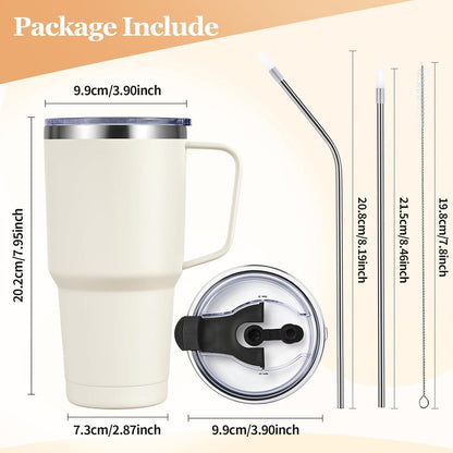 Livole 30oz Thermobecher Strohhalm Henkel Edelstahl Isoliert Camping Becher