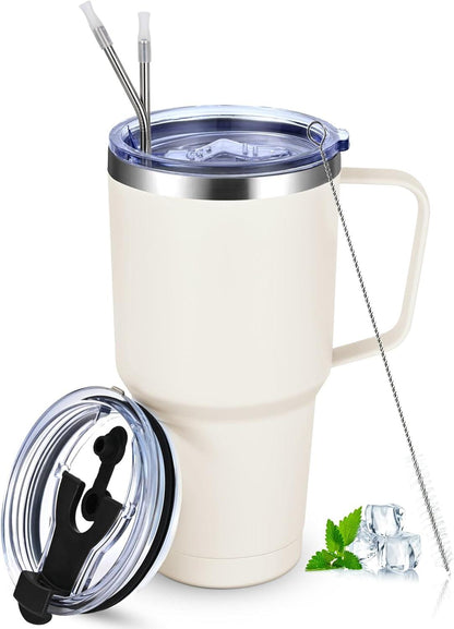 Livole 30oz Thermobecher doppelwandig mit Strohhalm Henkel