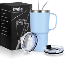 Thermobecher Vakuum Kaffeebecher 600ml Edelstahl Strohhalm Deckel 20oz