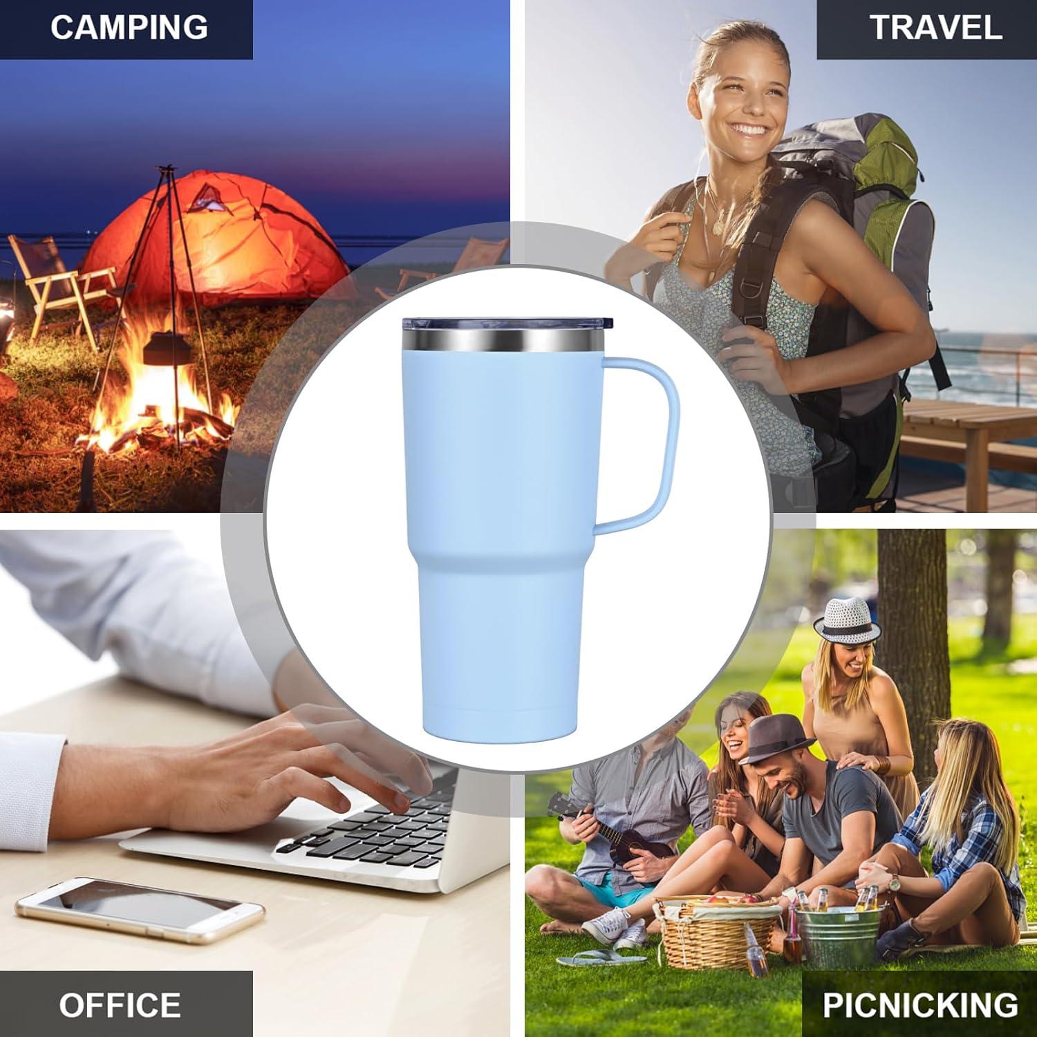 Thermobecher mit Henkel Vakuum Kaffeebecher Thermo Edelstahl Strohhalm