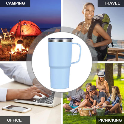 Thermobecher mit Henkel Vakuum Kaffeebecher Thermo Edelstahl Strohhalm