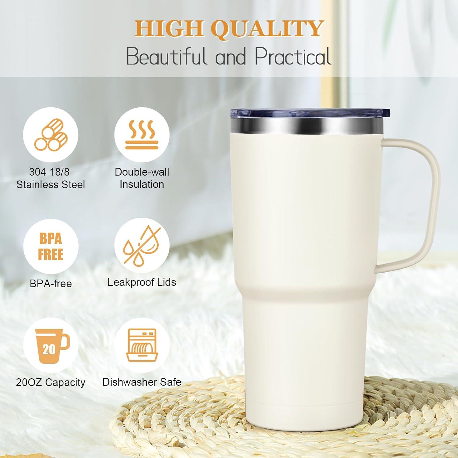 Livole 600ml Thermobecher mit Henkel und Strohhalm, Vakuum Kaffeebecher Thermo, Doppelwandig Trinkbecher 20oz Reisebecher in