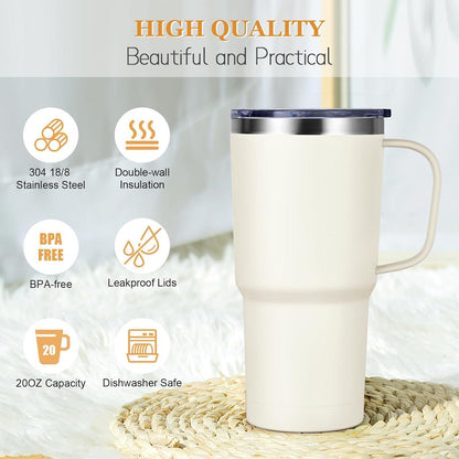 Livole 600ml Thermobecher mit Henkel und Strohhalm, Vakuum Kaffeebecher Thermo, Doppelwandig Trinkbecher 20oz Reisebecher in