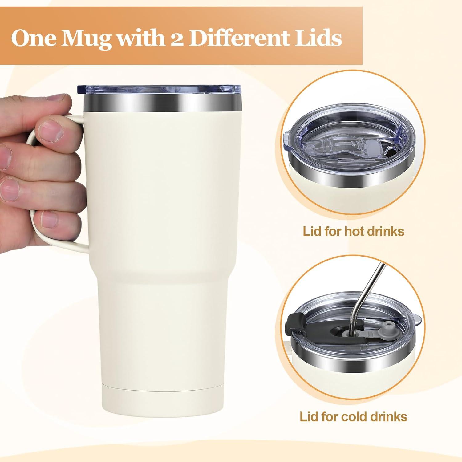 Livole 600ml Thermobecher Edelstahl mit Henkel und Strohhalm 20oz