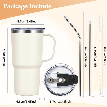 Livole 600ml Thermobecher Edelstahl mit Henkel und Strohhalm 20oz