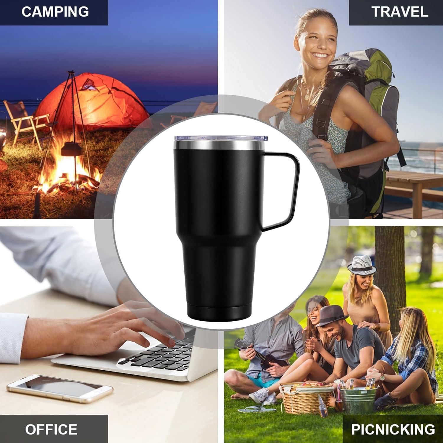 Livole 30oz 900ml Doppelwandiger Thermobecher Schwarz mit Strohhalm und Henkel