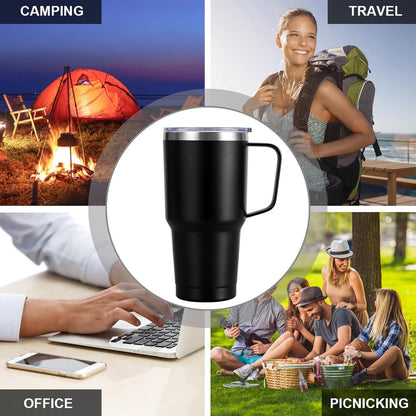 Livole 30oz 900ml Doppelwandiger Thermobecher Schwarz mit Strohhalm und Henkel