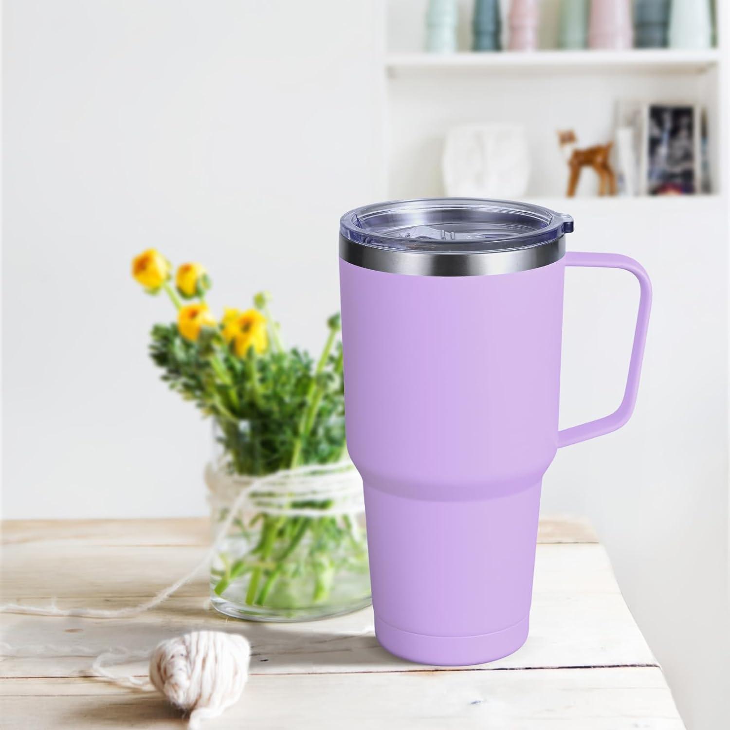 Livole 30oz Doppelwandiger Thermobecher mit Strohhalm, Henkel