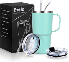 Thermobecher 600ml Vakuum Edelstahl mit Henkel Strohhalm Deckel