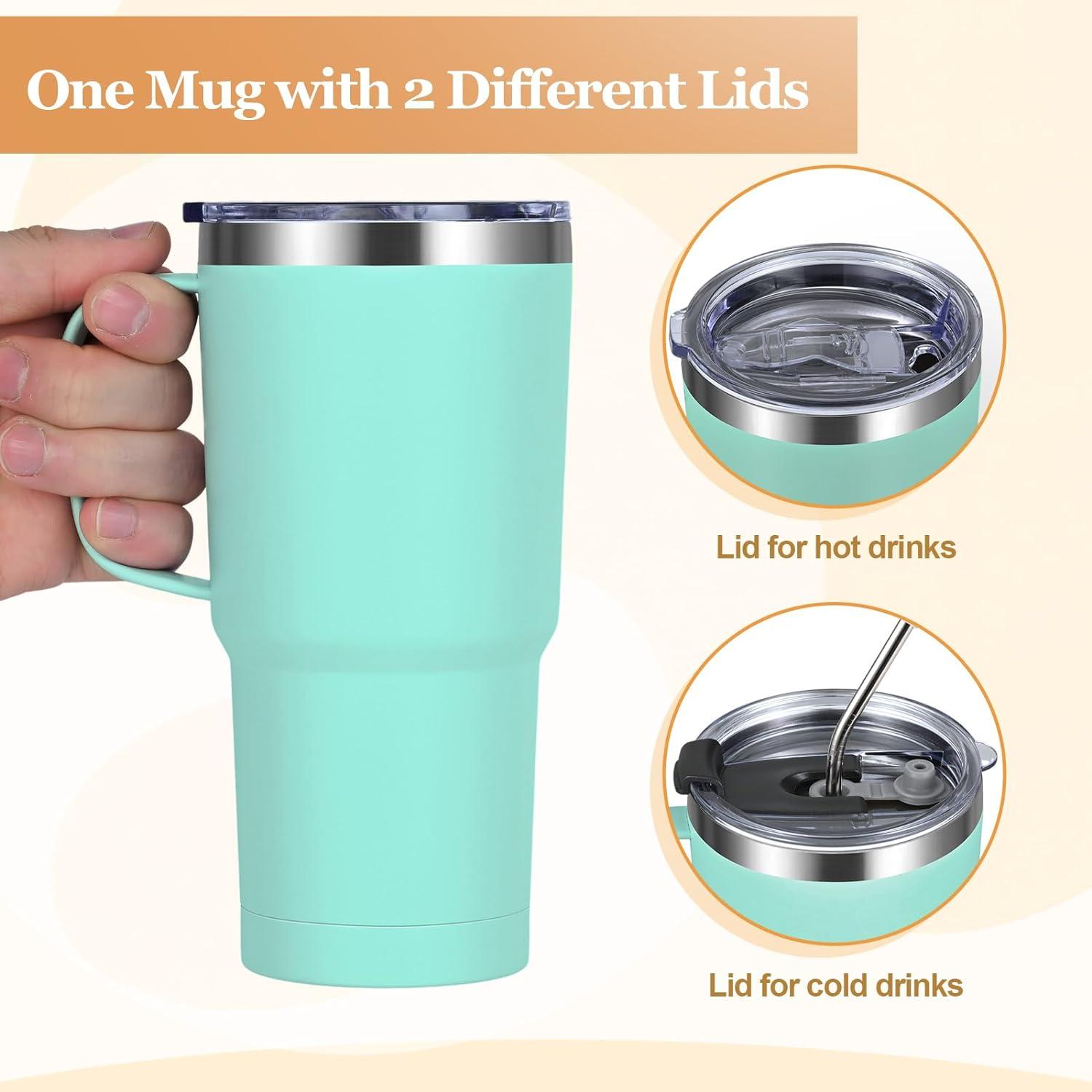 Livole 600ml Thermobecher Henkel Vakuum Kaffeebecher Edelstahl Strohhalm Deckel