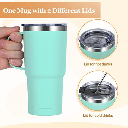 Livole 600ml Thermobecher Henkel Vakuum Kaffeebecher Edelstahl Strohhalm Deckel