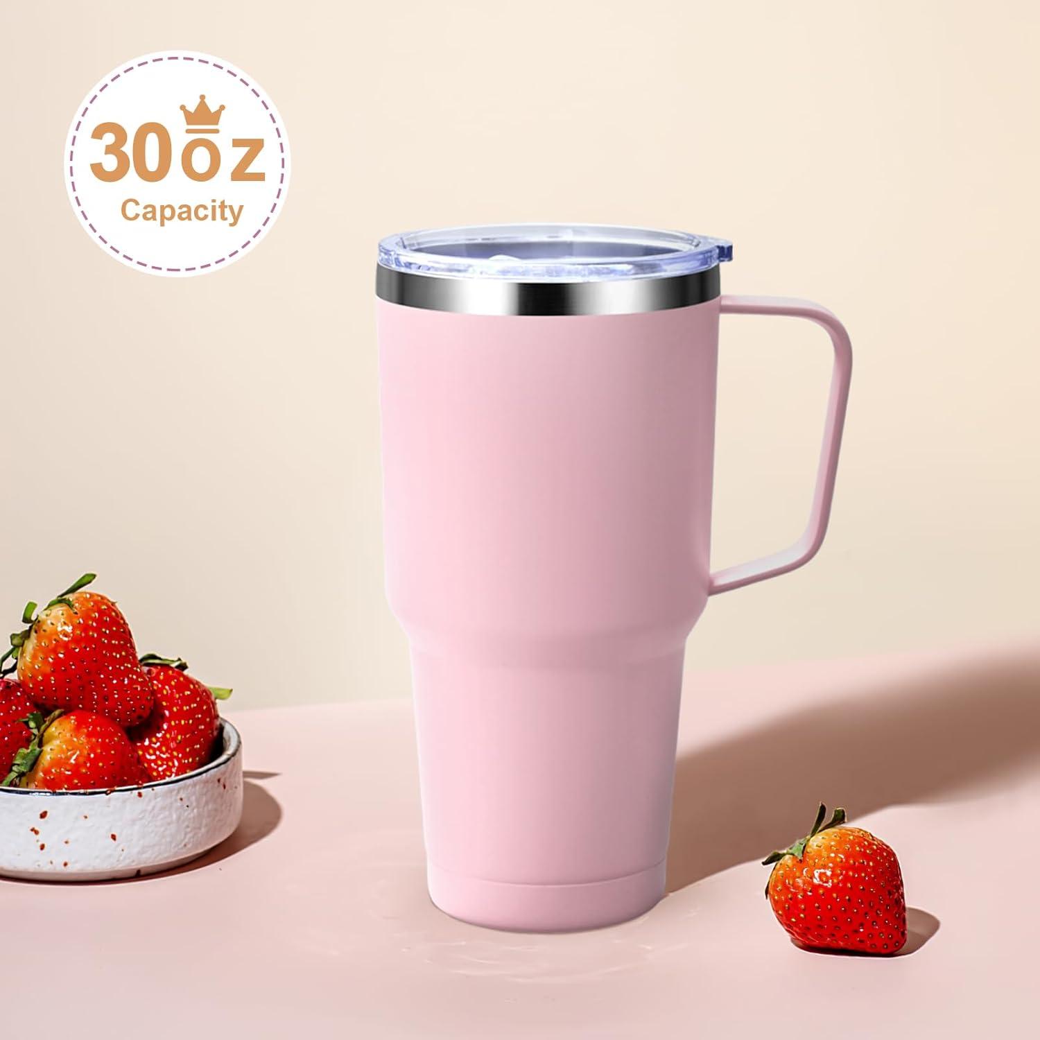 Livole 30oz Doppelwandiger Thermobecher mit Strohhalm und Henkel