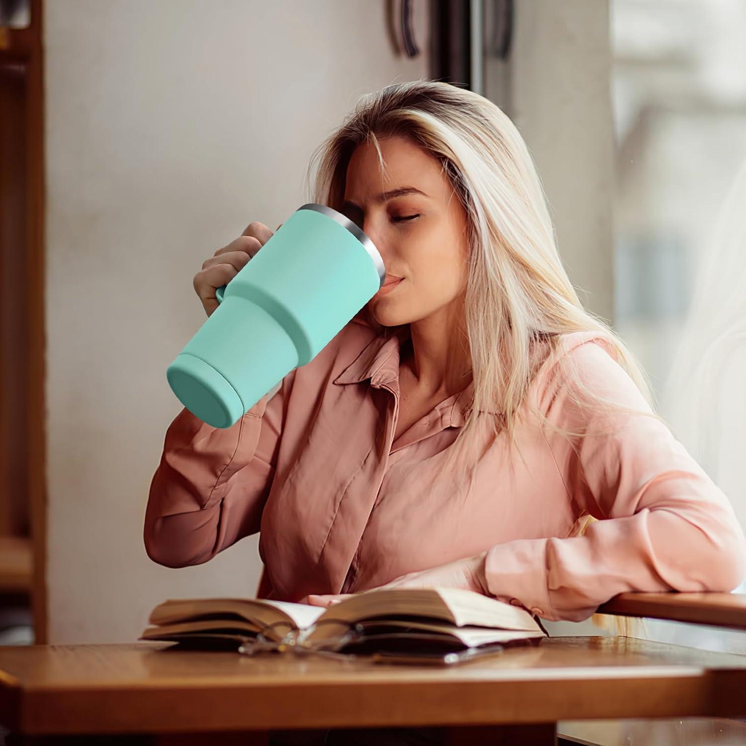 Livole 30oz Doppelwandiger Thermobecher Strohhalm Henkel Edelstahl