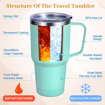 Livole 30oz Thermobecher mit Strohhalm und Henkel, Edelstahl, Mintgrün